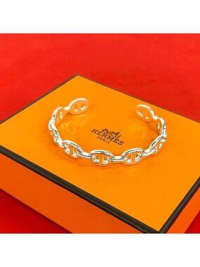 Hermes Chaine D'ancre Bangle 925 Sterling Silver Bracelet